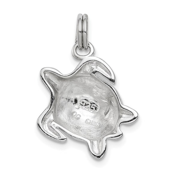925 Sterling Silver Rhodium-plated Green Enamel Turtle Necklace Charm Pendant - Picture 3 of 4